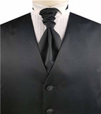 Solid Black Plain Fabric Classical Tuxedo Waistcoat+Cravat+Hanky