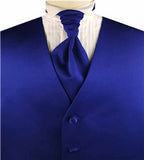 Solid Diamond Blue Plain Fabric Classical Tuxedo Waistcoat+Cravat+Hanky