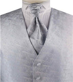 Silver Tree Stem Pattern Comb Classical Microfiber Waistcoat+Cravat+Hanky