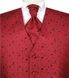 Red Little Floral Classical Tuxedo Tailored Waistcoat+Cravat+Hanky