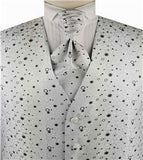 Silver Circle Floral Classical Wedding Waistcoat+Cravat+Hanky