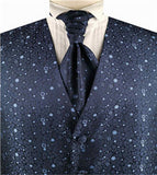 Navy Little Floral Classical Tuxedo Waistcoat+Cravat+Hanky