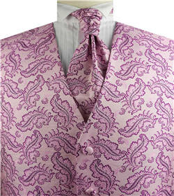 Pink Passion Floral Classical Wedding Waistcoat+Cravat+Hanky