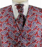 Burgundy&Navy Passion Floral Classical Tuxedo Waistcoat+Cravat+Hanky