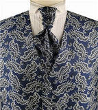 Navy&Ivory Passion Floral Classical Tuxedo Waistcoat+Cravat+Hanky