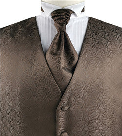 Chocolate Even Swirls Tuxedo Polyester Handsome Waistcoat+Cravat+Hanky