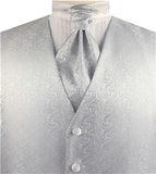 Silver Even Swirls Tuxedo Polyester Handsome Waistcoat+Cravat+Hanky