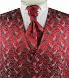 Red Middle Paisley Classical Tuxedo Waistcoat+Cravat+Hanky