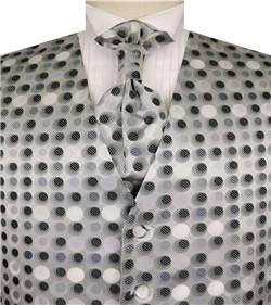 Navy&White Dot Classical Bridegroom Poly Waistcoat+Cravat+Hanky