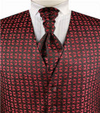 Burgundy Leaf Classical Microfiber Waistcoat+Cravat+Hanky