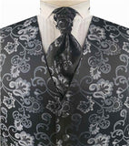 Grey Flower Wedding Tuxedo Waistcoat+Cravat+Hanky