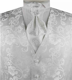 White Flower Wedding Adjustable Belt Back Waistcoat+Cravat+Hanky
