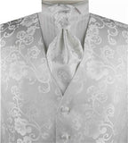 White Flower Wedding Adjustable Belt Back Waistcoat+Cravat+Hanky