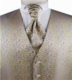Gold&Purple Leaf Wedding Tuxedo Waistcoat+Cravat+Hanky