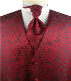 Burgundy&Black Leaf Wedding Tuxedo Waistcoat+Cravat+Hanky