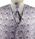 Lavender Middle Paisley Classical Tuxedo Poly Waistcoat+Cravat+Hanky