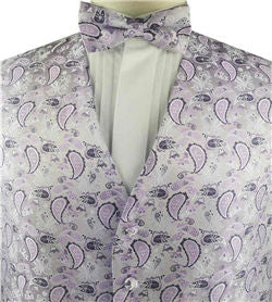 Lavender Middle Paisley Classical Tuxedo Poly Waistcoat+Bowtie+Hanky