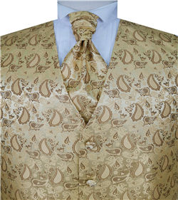 Gold&Beige Paisley Classical Wedding Waistcoat+Cravat+Hanky
