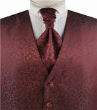 Burgundy  Swirl  Business Men's Tuxedo Waistcoat+Cravat+Hanky