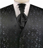 Black Little Floral Classical Wedding Waistcoat+Cravat+Hanky