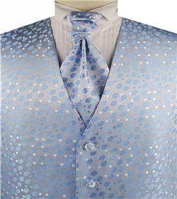 Sky Blue Dot Classical Bridegroom Waistcoat+Cravat+Hanky