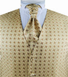 Gold&Beige Chequer Dress/Bridal Waistcoat+Cravat+Hanky