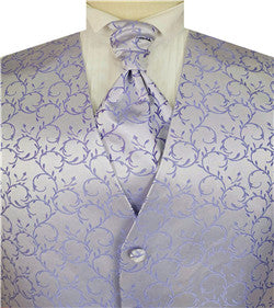 Light Purple Scroll Swirl Classical Wedding Waistcoat+Cravat+Hanky
