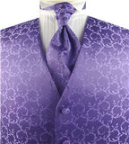 Purple Scroll Swirl Classical Wedding Waistcoat+Cravat+Hanky