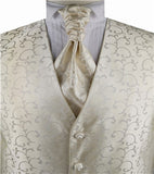 Ivory  Scroll Swirl Tuxedo Polyester Waistcoat+Cravat+Hanky