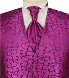 Fuschia Scroll Swirl Tuxedo Polyester Waistcoat+Cravat+Hanky