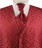 Red Even Swirls Tuxedo Polyester Handsome Waistcoat+Cravat+Hanky