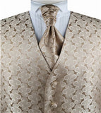 Champagne Even Swirls Tuxedo Polyester Handsome Waistcoat+Cravat+Hanky