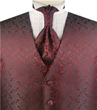 Burgundy Even Swirls Tuxedo Polyester Handsome Waistcoat+Cravat+Hanky