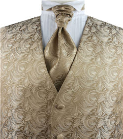 Champagne Swirl Men's Microfiber Wedding Classical Waistcoat+Cravat+Hanky