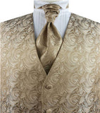 Champagne Swirl Men's Microfiber Wedding Classical Waistcoat+Cravat+Hanky