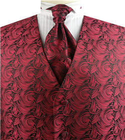 Burgundy Swirl Men's Microfiber Wedding Classical Waistcoat+Cravat+Hanky