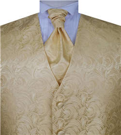 Gold Swirl Men's Microfiber Wedding Classical Waistcoat+Cravat+Hanky