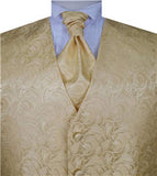 Gold Swirl Men's Microfiber Wedding Classical Waistcoat+Cravat+Hanky