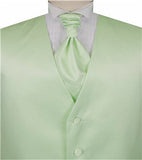 Solid Light Green Plain Fabric Classical Tuxedo Waistcoat+Cravat+Hanky