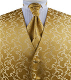 Gold Even Swirl Classical Wedding Waistcoat+Cravat+Hanky