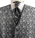 Grey Passion Floral Classical Tuxedo Waistcoat+Cravat+Hanky