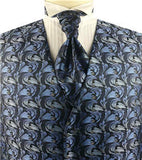 Navy Passion Floral Classical Tuxedo Waistcoat+Cravat+Hanky