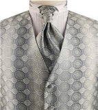 Mix Grey Little Floral Classical Tuxedo Waistcoat+Cravat+Hanky