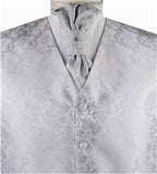 Silver Fashion Floral Classical Wedding Waistcoat+Cravat+Hanky