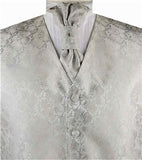 Grey Fashion Floral Classical Wedding Waistcoat+Cravat+Hanky