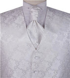 White Fashion Floral Classical Wedding Waistcoat+Cravat+Hanky