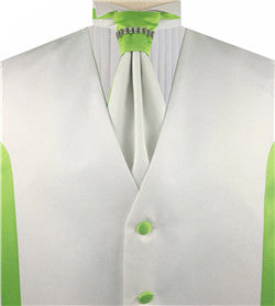 Solid White&Green Unique Personality  Waistcoat with Fashion Cravat+Hanky