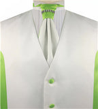 Solid White&Green Unique Personality  Waistcoat with Fashion Cravat+Hanky