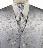 Silver Little Floral Classical Tuxedo Tailored Waistcoat+Cravat+Hanky