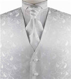 White Little Floral Classical Tuxedo Tailored Waistcoat+Cravat+Hanky